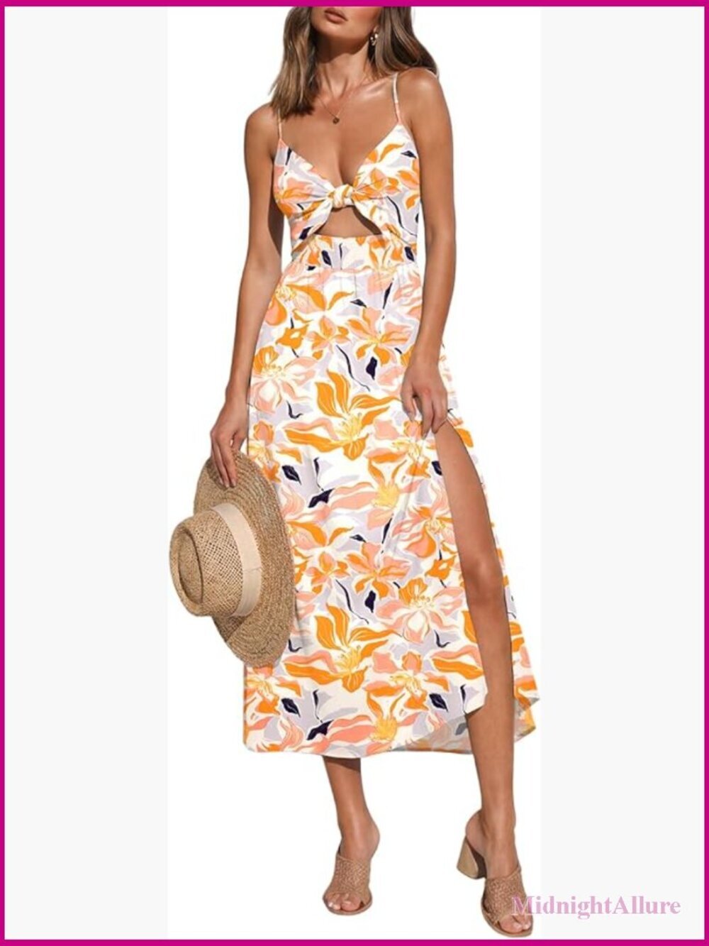 Floral Maxi Sundress Sleeveless V Neck Tie Front Cut Out Side Slit
